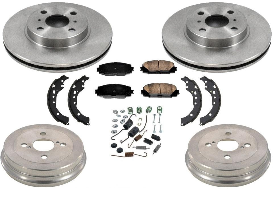 Front Rotors Brake Pads Rear Drums Shoes Spring Kit For Toyota Prius C 2012-2019 - Photo 1