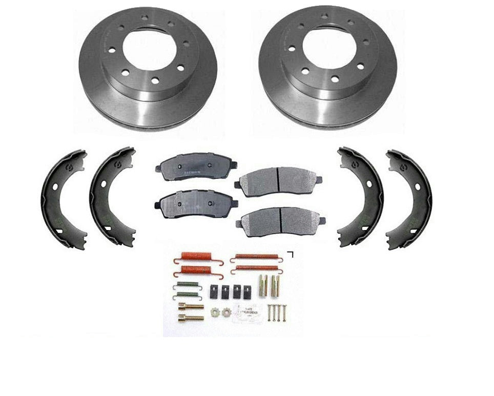 99-04 F250 Super Duty Rear Rotors & Pads Parking Brake Shoes Springs 5pc Kit