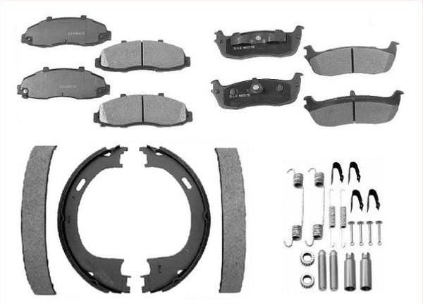 F&R Ceramic Brake Pads & Parking Brake Shoes & Spr for 03-06 Town Car LIMO