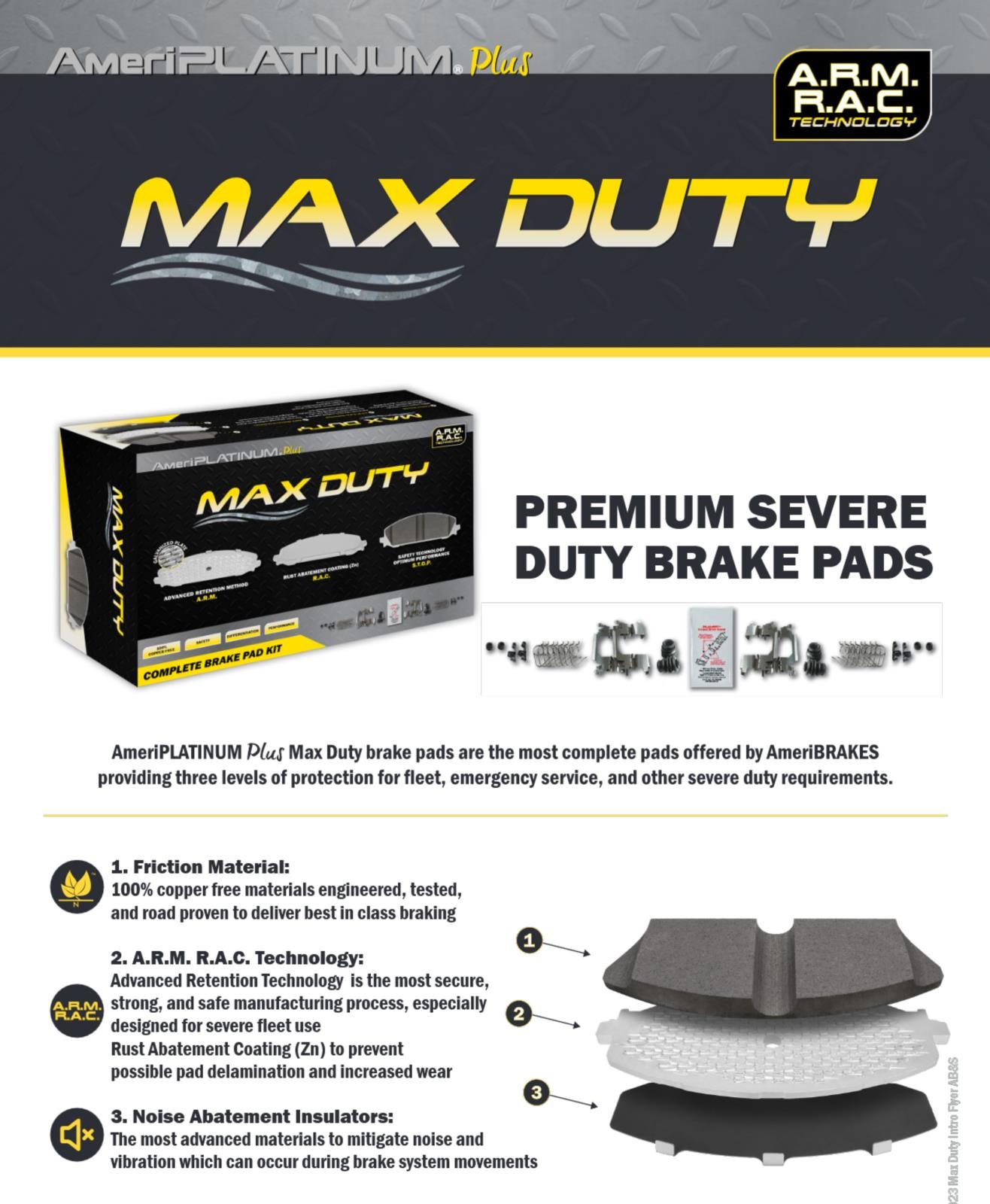 Fleet Duty Front & Rear Galvanized Brake Pads Hardware For RAM 1500 2019-2024
