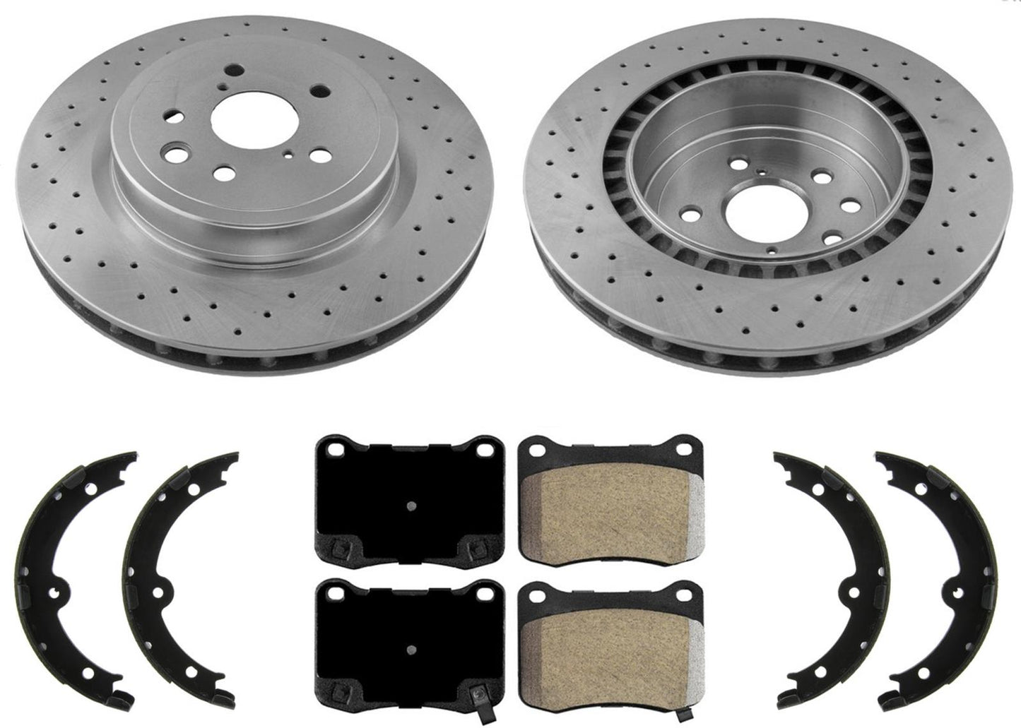 Rear Drilled Disc Brake Rotors Pads Parking Shoes for Lexus IS F 2008 2010 2014