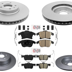 Front & Rear GEO Coated Disc Brake Rotors & Pads for Lincoln MKZ 2013-16 Gas