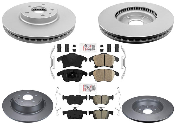 Front & Rear GEO Coated Disc Brake Rotors & Pads for Lincoln MKZ 2013-16 Gas