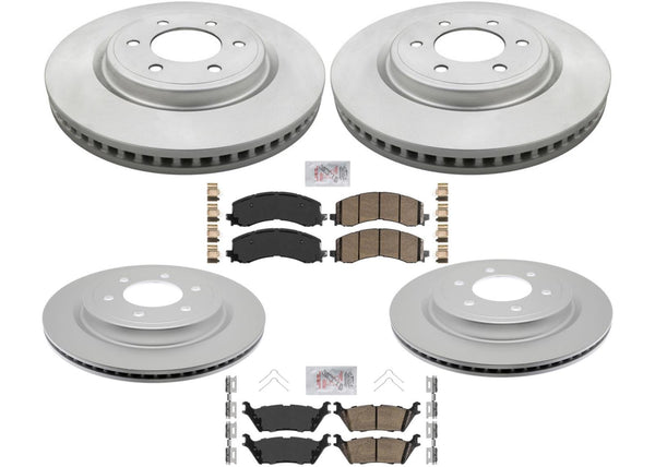 Front & Rear Coated Rotors Ceramic Brake Pads For Ford Expedition 2022-2024