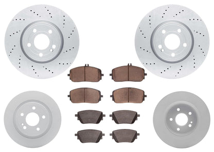 F & R Coated Brake Disc Rotors & Pads for Mercedes Benz AMG CLA250 2020-2025