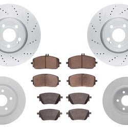 F & R Coated Brake Disc Rotors & Pads for Mercedes Benz AMG CLA250 2020-2025