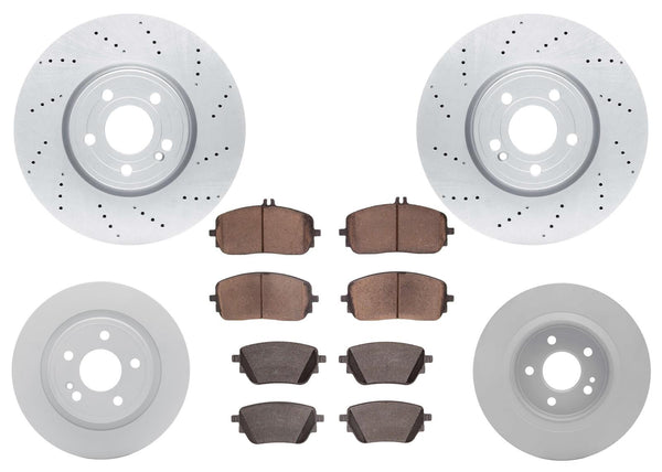 F & R Coated Brake Disc Rotors & Pads for Mercedes Benz AMG CLA250 2020-2025