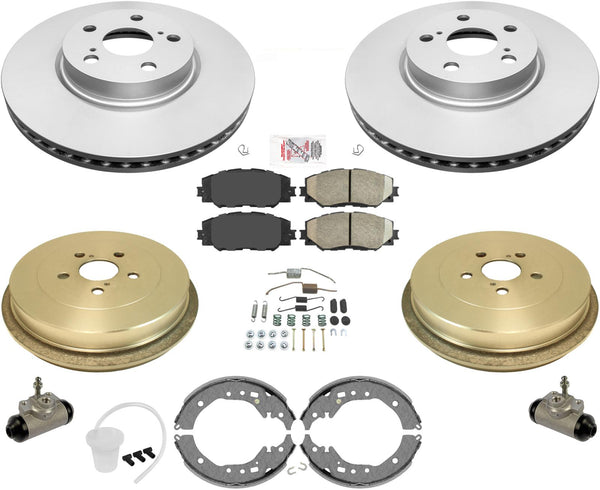 Front Brake Rotors Pads Rear Drums Shoes Hardware For Toyota Corolla 09-13 1.8L