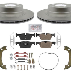 REAR GEO Coated Disc Brake Rotors Pads Parking Shoes For BMW 320i 2013 2015 2018