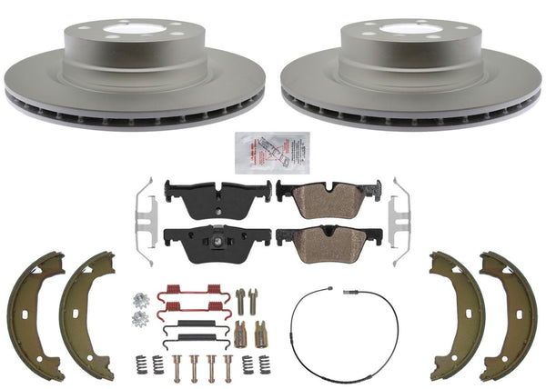 REAR GEO Coated Disc Brake Rotors Pads Parking Shoes For BMW 320i 2013 2015 2018