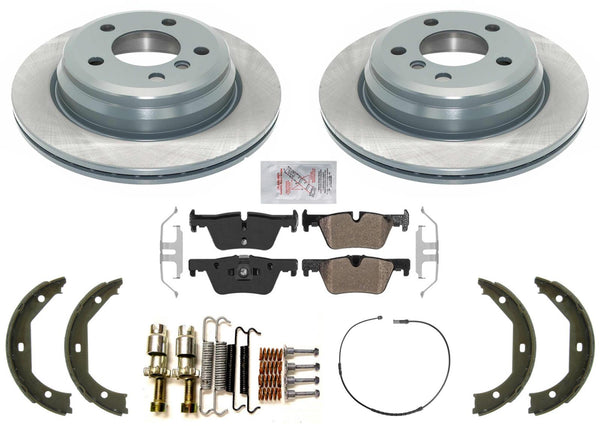 Rr GEO Coated Disc Brake Rotors Pads Parking Shoes For BMW 320i xDrive 2013-2018