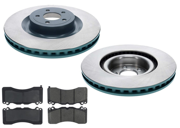 Front Coated Disc Brake Rotors & Pads for Ford Mustang GT 6 Piston 380MM 15-23