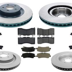 F&R Coated Disc Brake Rotors Brake Pads for Ford Mustang GT 6 Piston 380MM 15-23
