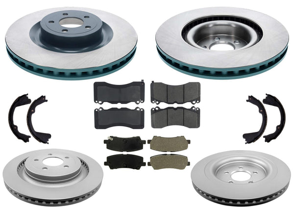 F&R Coated Disc Brake Rotors Brake Pads for Ford Mustang GT 6 Piston 380MM 15-23
