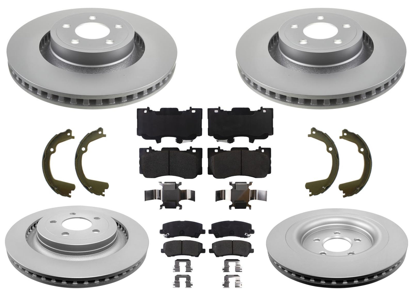 F&R Coated Disc Brake Rotors Brake Pads for Ford Mustang GT 4 Piston 352MM 15-21