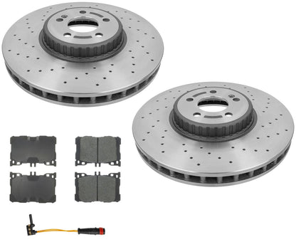 Front Coated Drilled Rotors & EPS Brake Pads For Mercedes Benz C43 AMG 2017-2022
