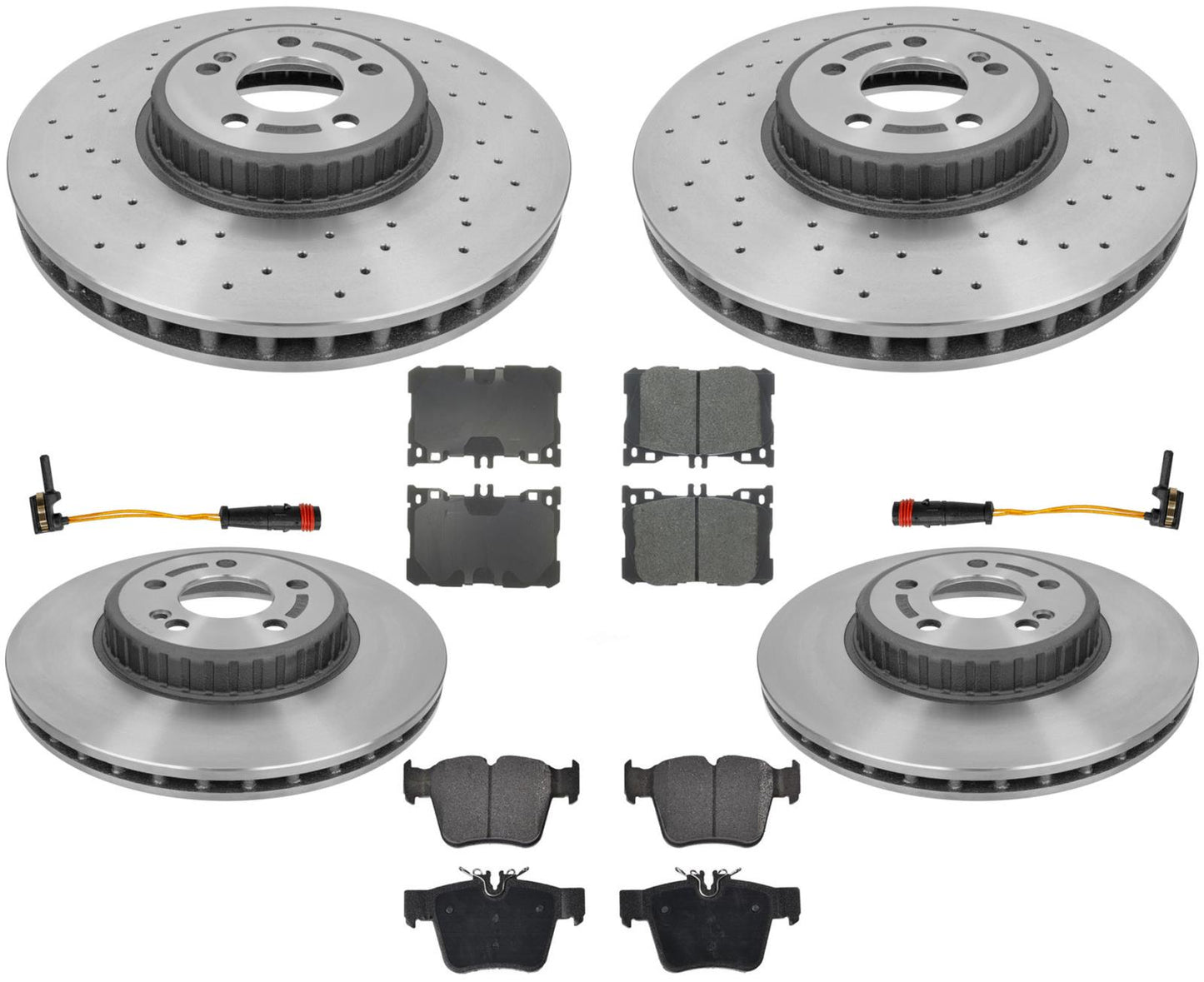 Front & Rear Coated Rotors & EPS Brake Pads For Mercedes Benz C43 AMG 2017-2022