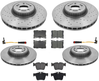 Front & Rear Coated Rotors & EPS Brake Pads For Mercedes Benz C43 AMG 2017-2022