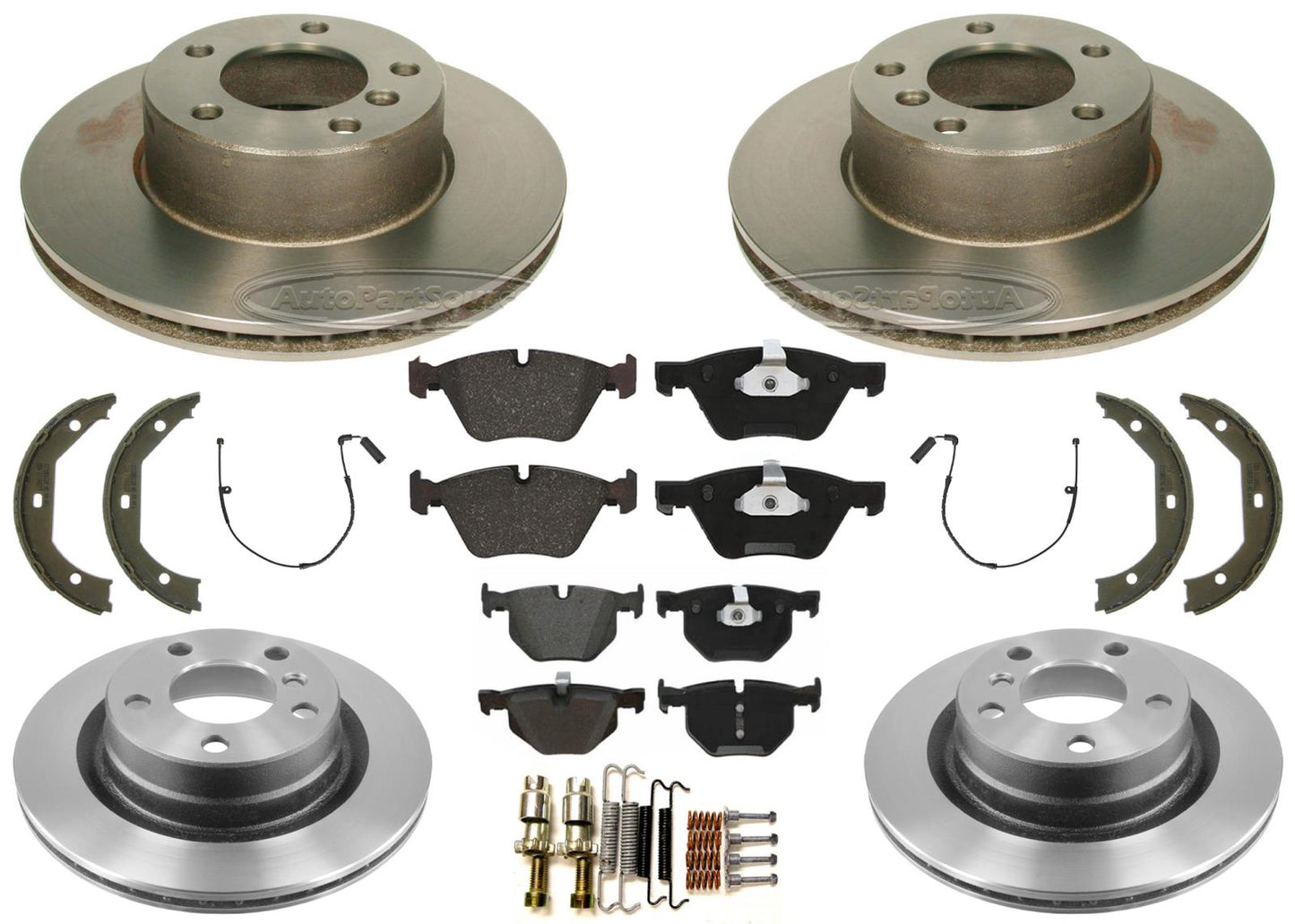 Front & Rear Carbon Coated Rotors EPS Brake Pads & Shoes For BMW 325xi 2006