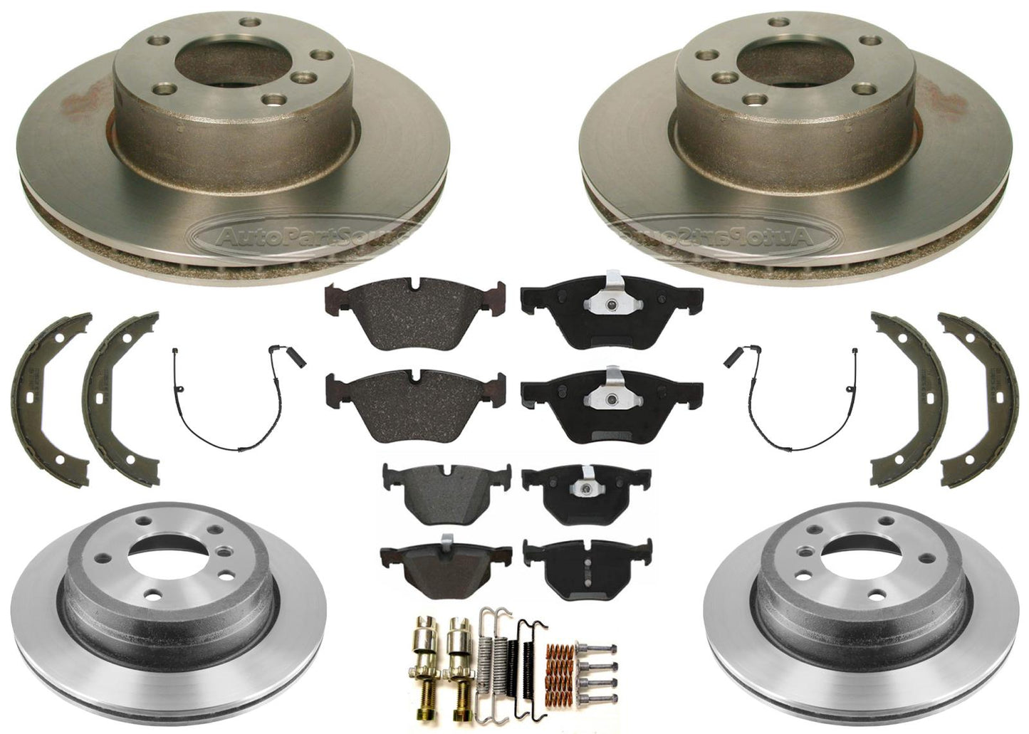 Front & Rear Carbon Coated Rotors EPS Brake Pads & Shoes For BMW 328xi 2007