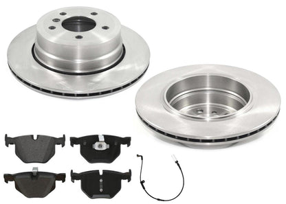 Rear GEO Coated Rotors EPS Brake Pads & Sensor For BMW 525XI 530XI 2006 2007
