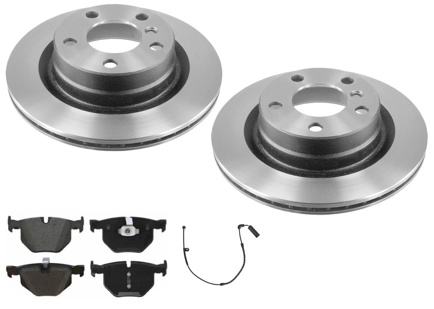 Rear Carbon Coated Rotors & EPS Brake Pads & Sensor For BMW 325i 325xi 2006