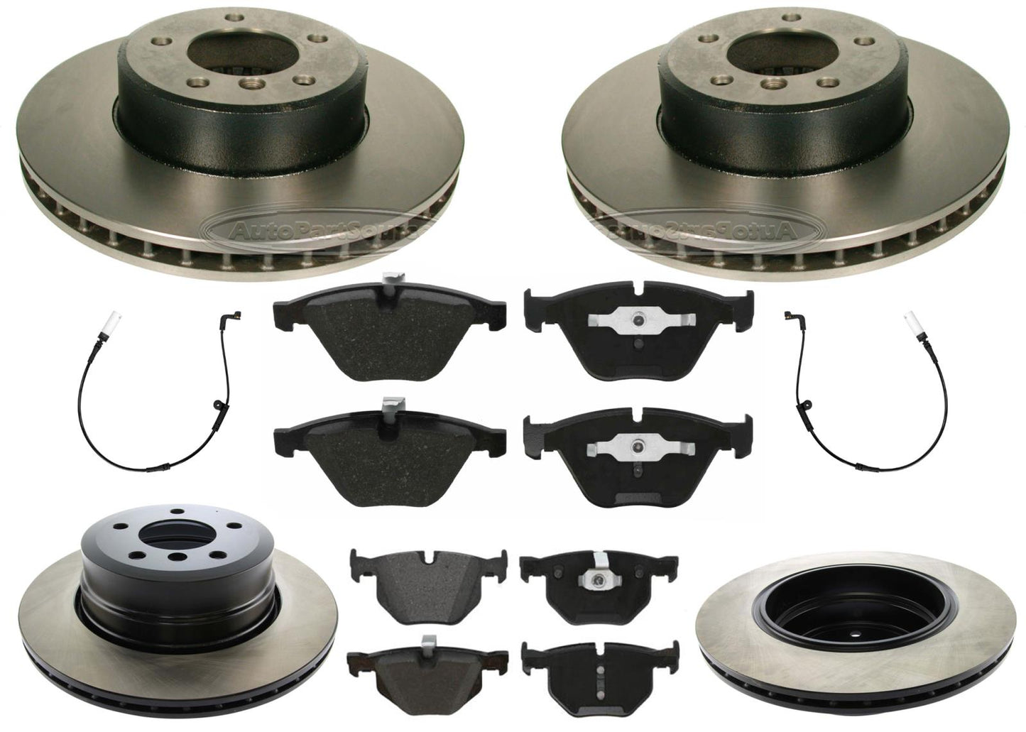 Front & Rear Carbon Coated Rotors EPS Brake Pads & Sensor For 525XI 2006 2007