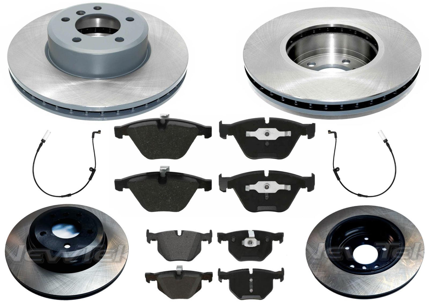 Front & Rear GEO Coated Rotors EPS Brake Pads & Sensor For 525XI 2006 2007