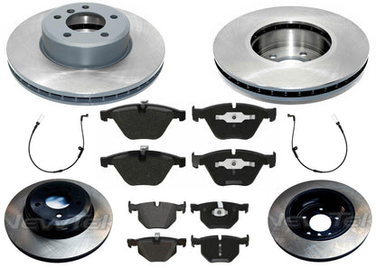 Front & Rear GEO Coated Rotors EPS Brake Pads & Sensor For 525XI 2006 2007