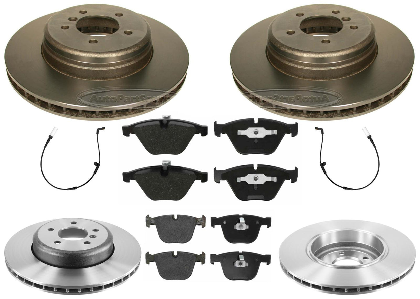 Front & Rear Carbon Coated Rotors EPS Brake Pads & Sensor For BMW 535i 08-2010