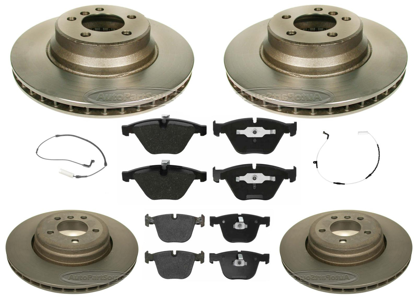 Front & Rear Carbon Coated Rotors EPS Brake Pads & Sensor For BMW 745i 02-2005
