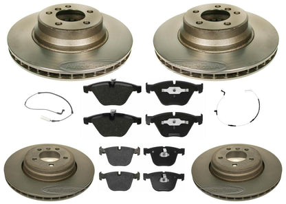 Front & Rear Carbon Coated Rotors EPS Brake Pads & Sensor For BMW 745i 02-2005