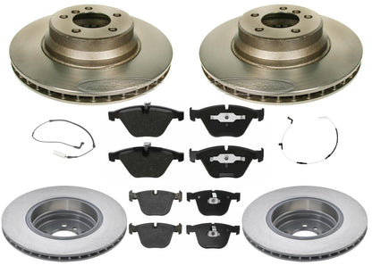 Front & Rear Carbon Coated Rotors EPS Brake Pads & Sensor For BMW 760Li 06-2008