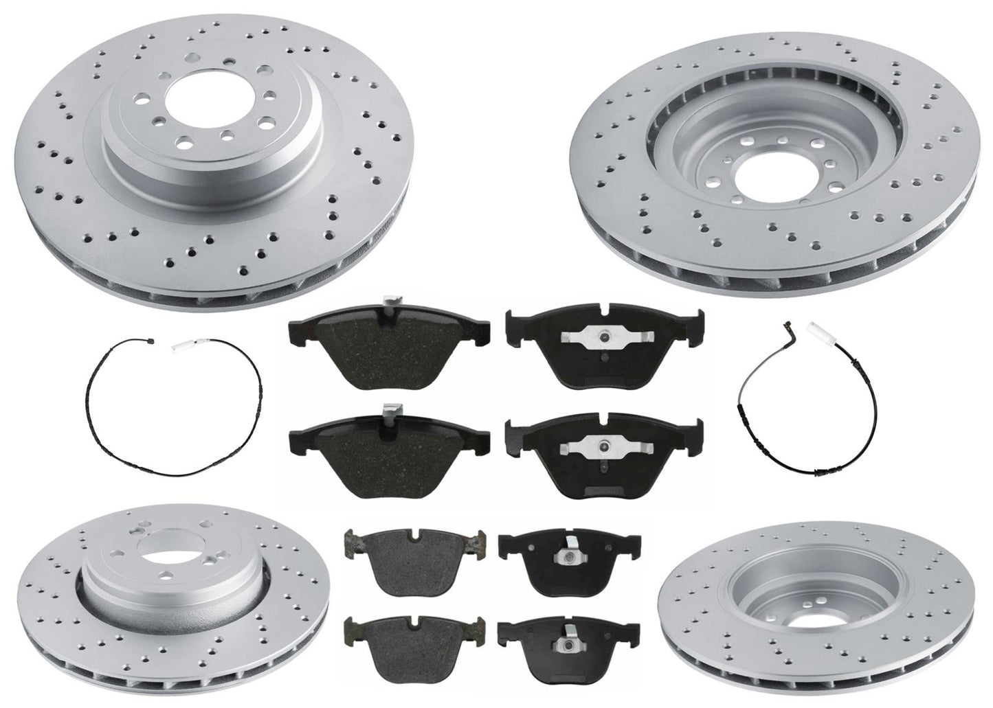 Front & Rear GEO Coated Rotors EPS Brake Pads & Sensor For BMW M3 2008-2013