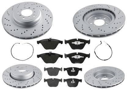 Front & Rear GEO Coated Rotors EPS Brake Pads & Sensor For BMW M3 2008-2013