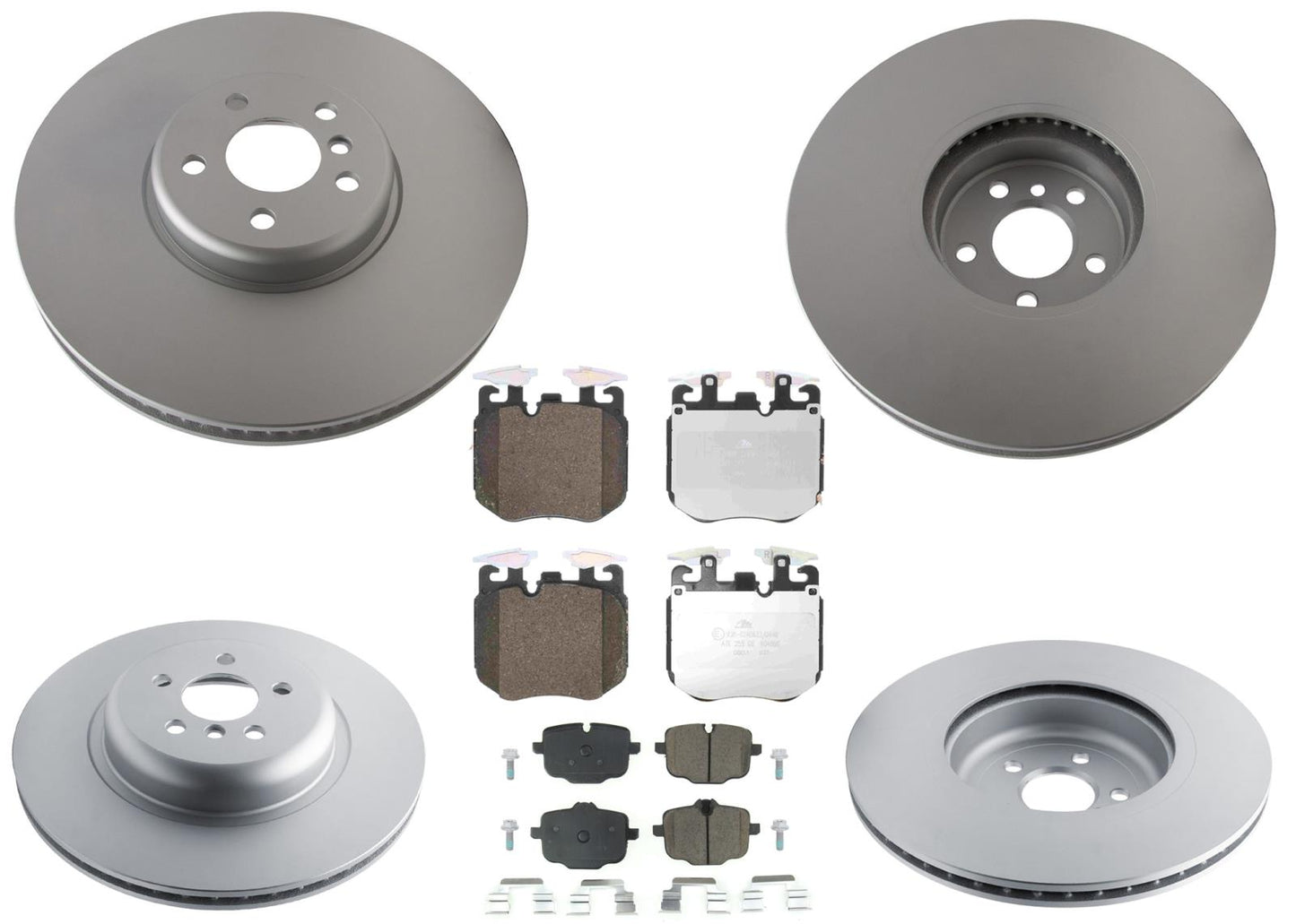 Front & Rear GEO Coated Rotors & EPS Brake Pads For 540i 20-23 W/ Blue Calipers