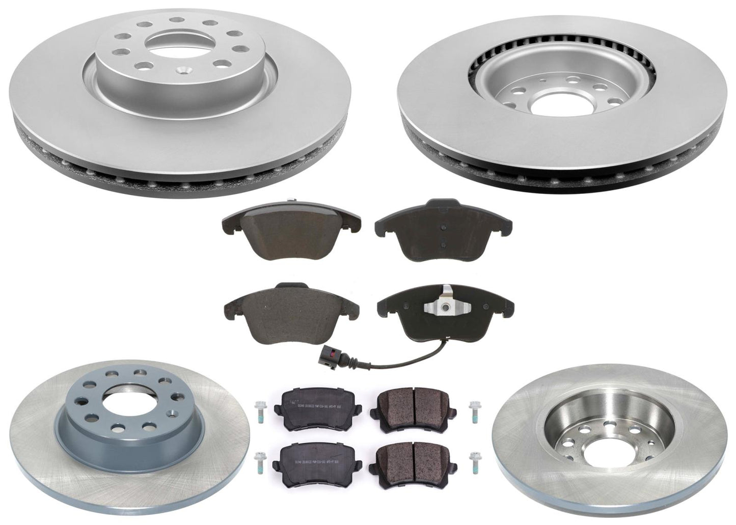 Front & Rear GEO Coated Rotors & EPS Brake Pads For Volkswagen Tiguan 2009-2017