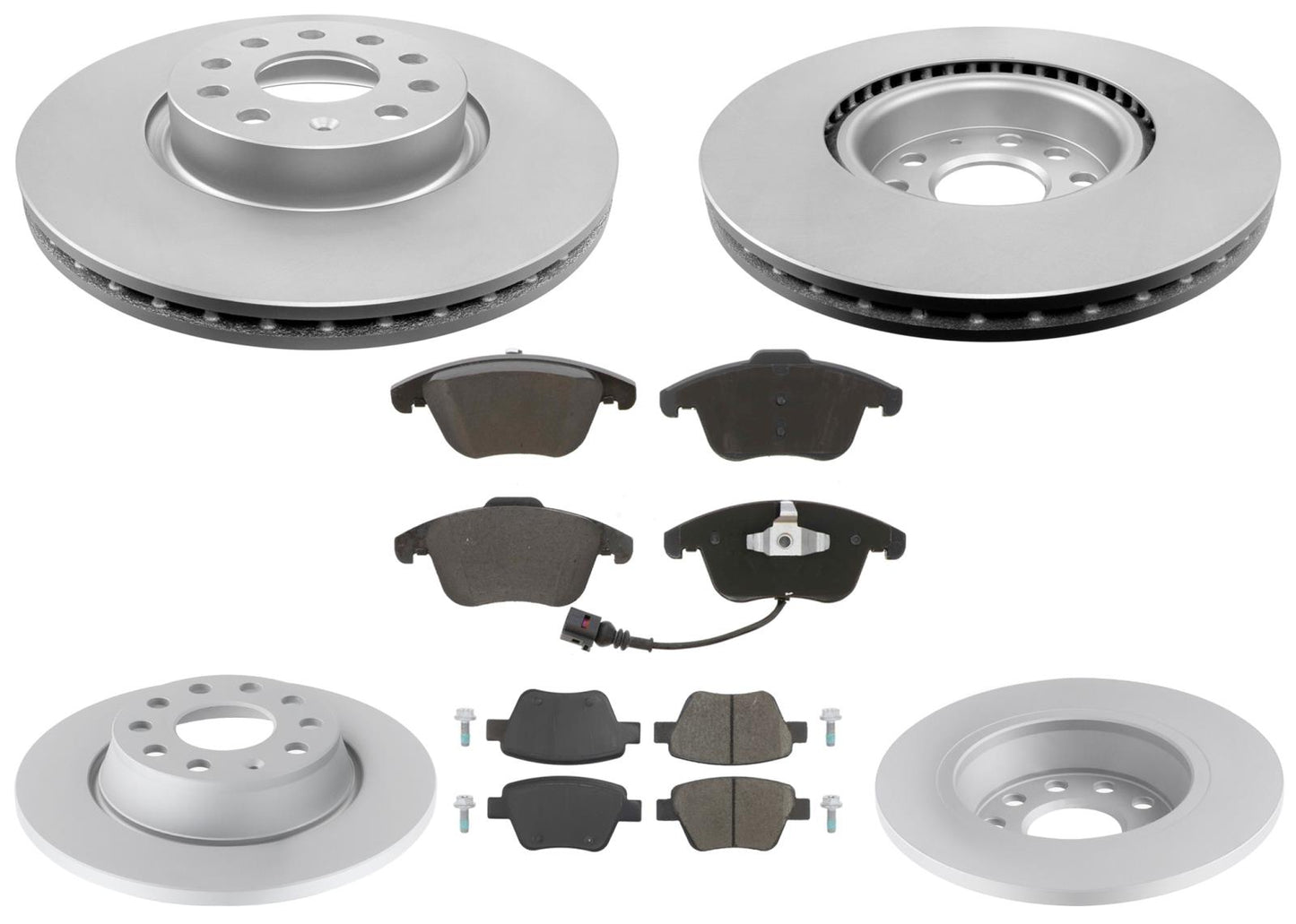 Front & Rear GEO Coated Rotors & EPS Brake Pads For Volkswagen Passat 2012-2015