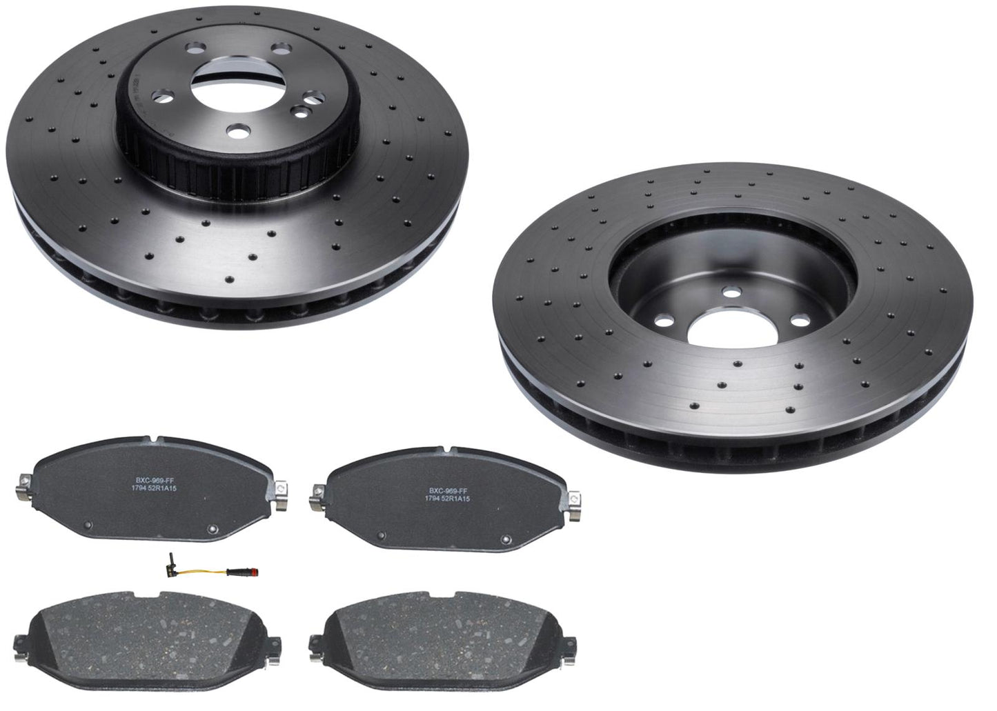 Front Carbon Coated Rotors & EPS Brake Pads For C300 2015-2023 W/ Sport Package