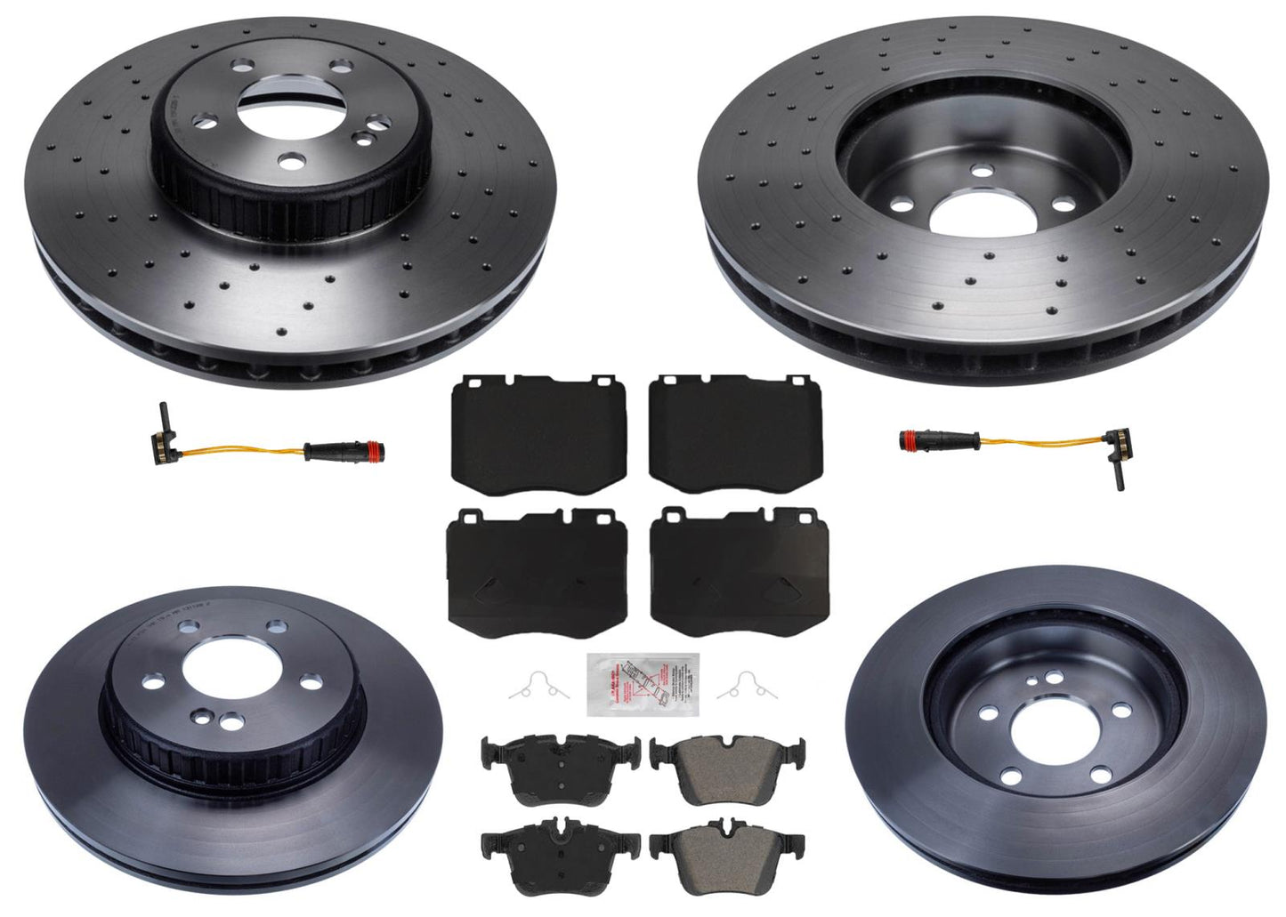 Front & Rear Coated Brake Rotors & EPS Brake Pads For C300 15-21 Dual Piston