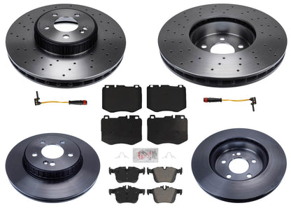Front & Rear Coated Brake Rotors & EPS Brake Pads For C300 15-21 Dual Piston