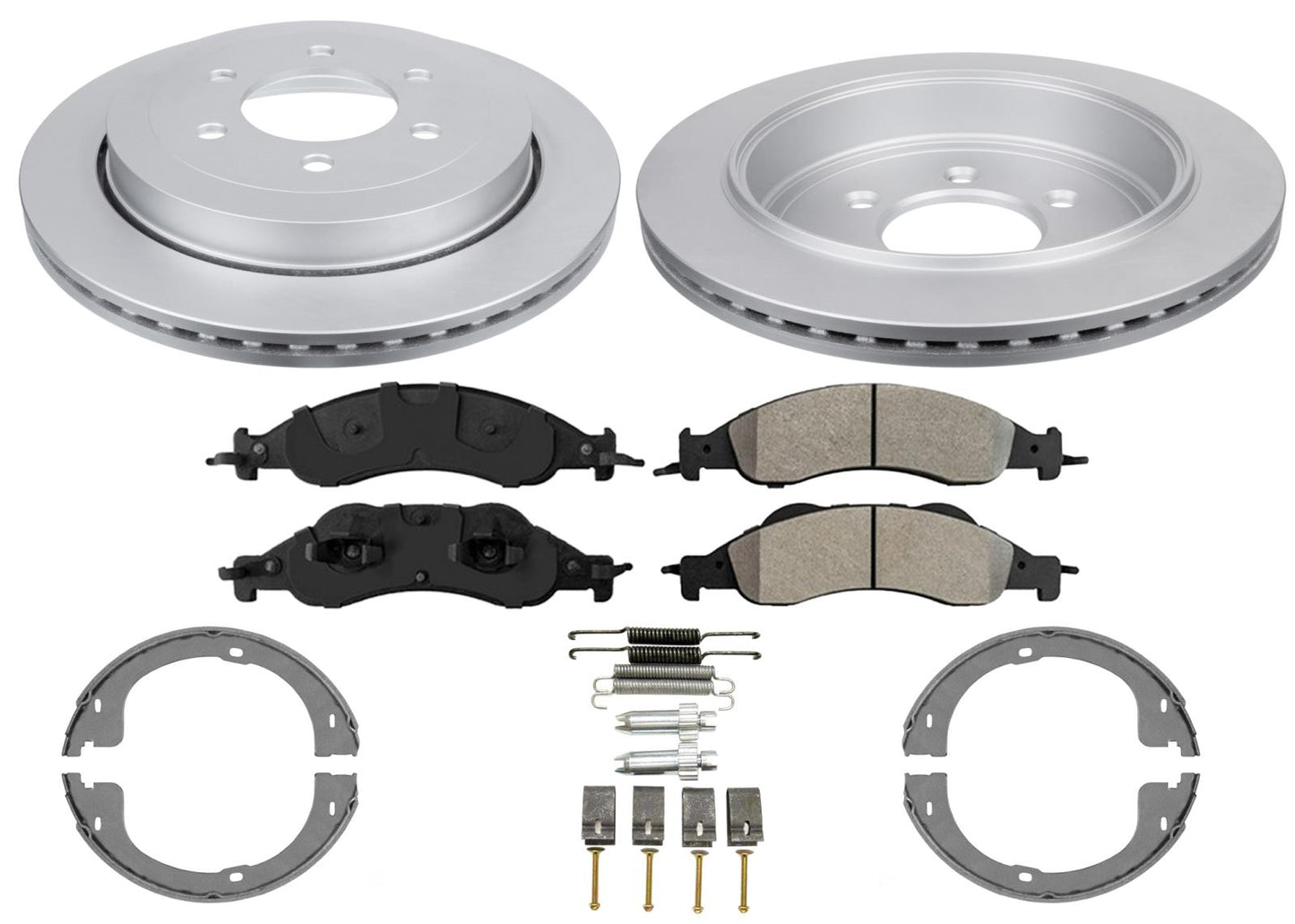Rr GEO Coated Disc Rotors Brake Pads Parking Shoes for Ford Expedition 2007-2017