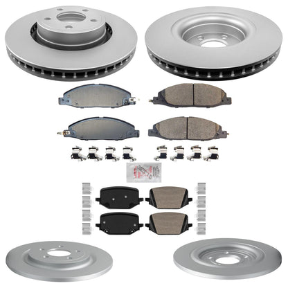 F&R Coated Brake Disc Rotors Brake Pad Set for Ford Mustang EcoBoost 2024 2025