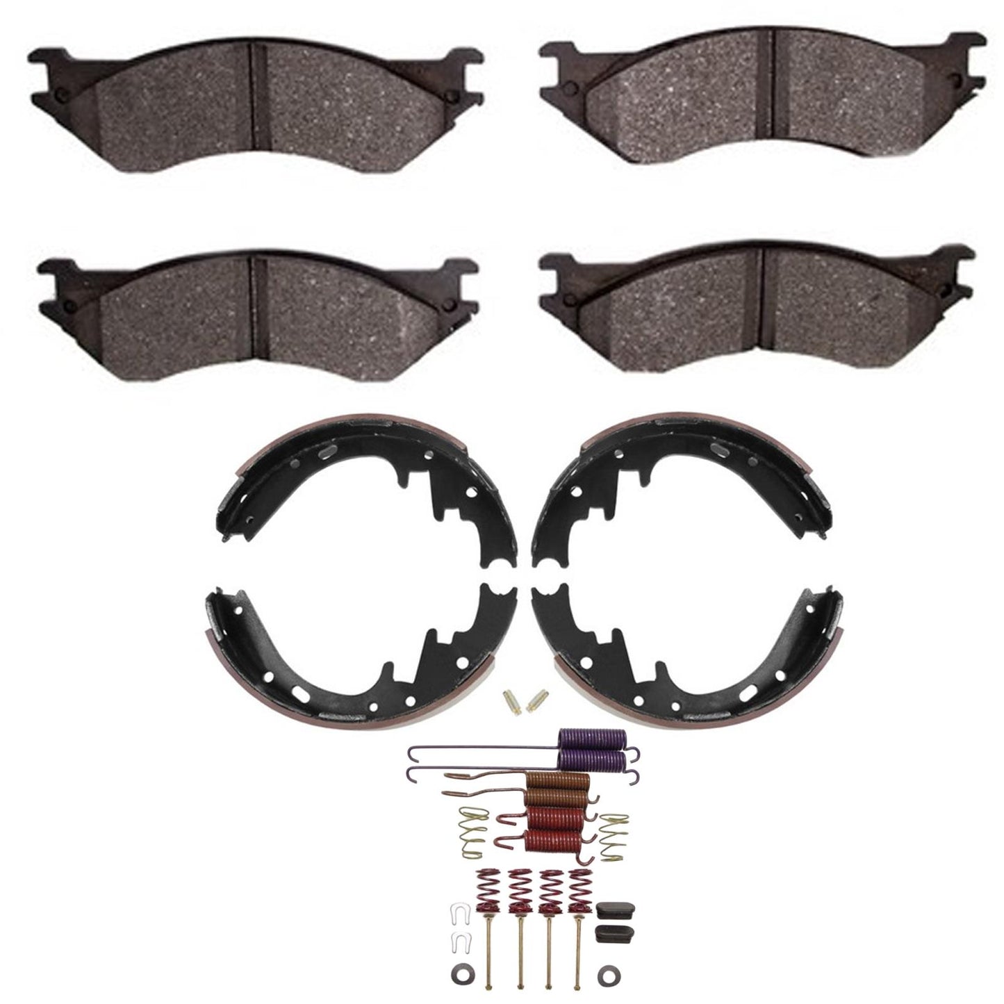Front Disc Brake Pads & Rear Brake Shoes Hardware For Dodge Ram 1500 Van 98-02