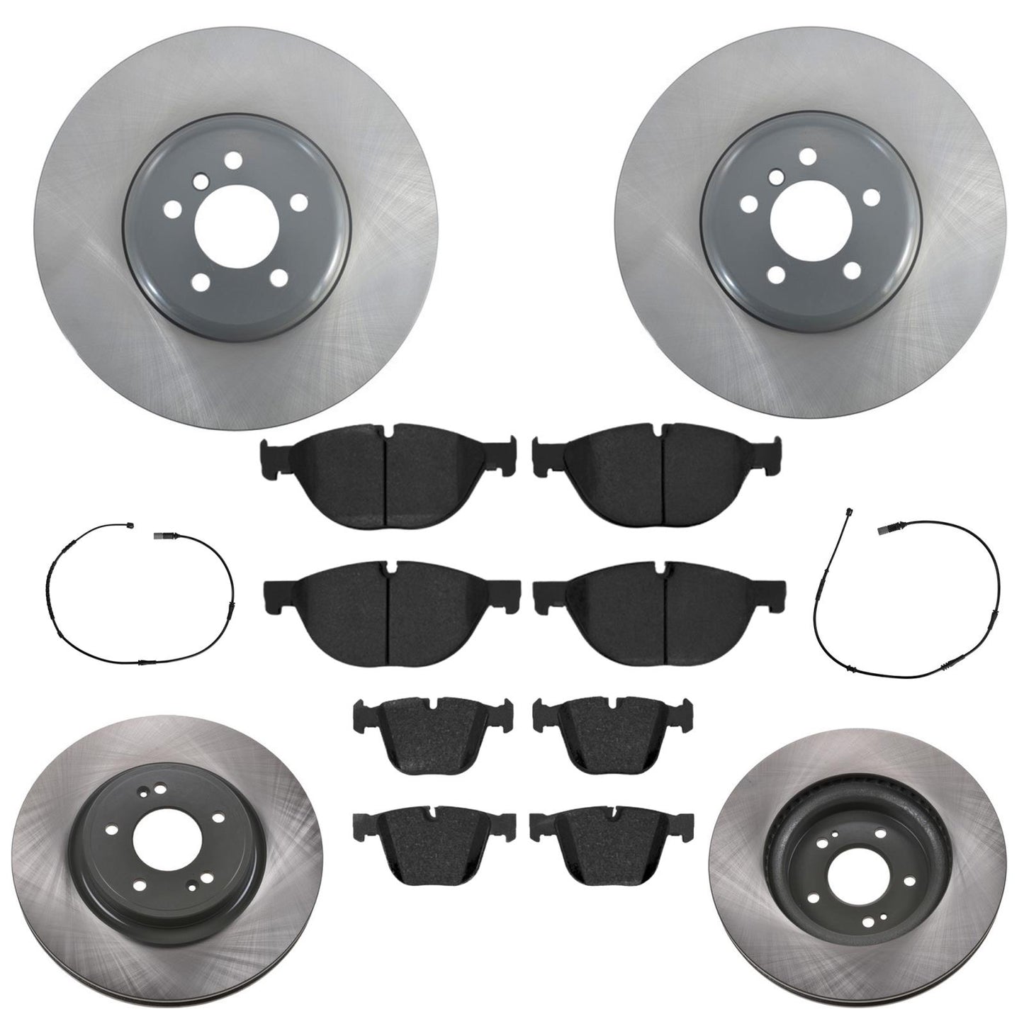 Front & Rear GEO Coated Rotors & EPS Brake Pads For BMW 550i GT 2010 2012 2015