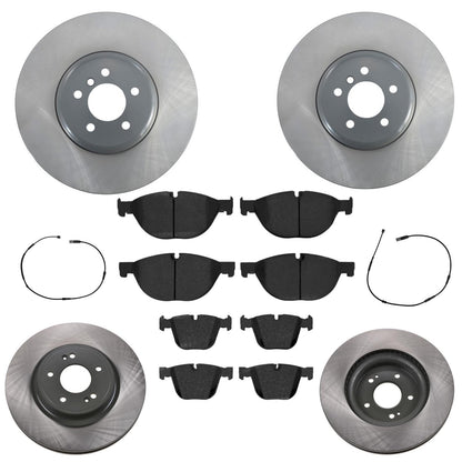 Front & Rear GEO Coated Rotors & EPS Brake Pads For BMW 550i GT 2010 2012 2015
