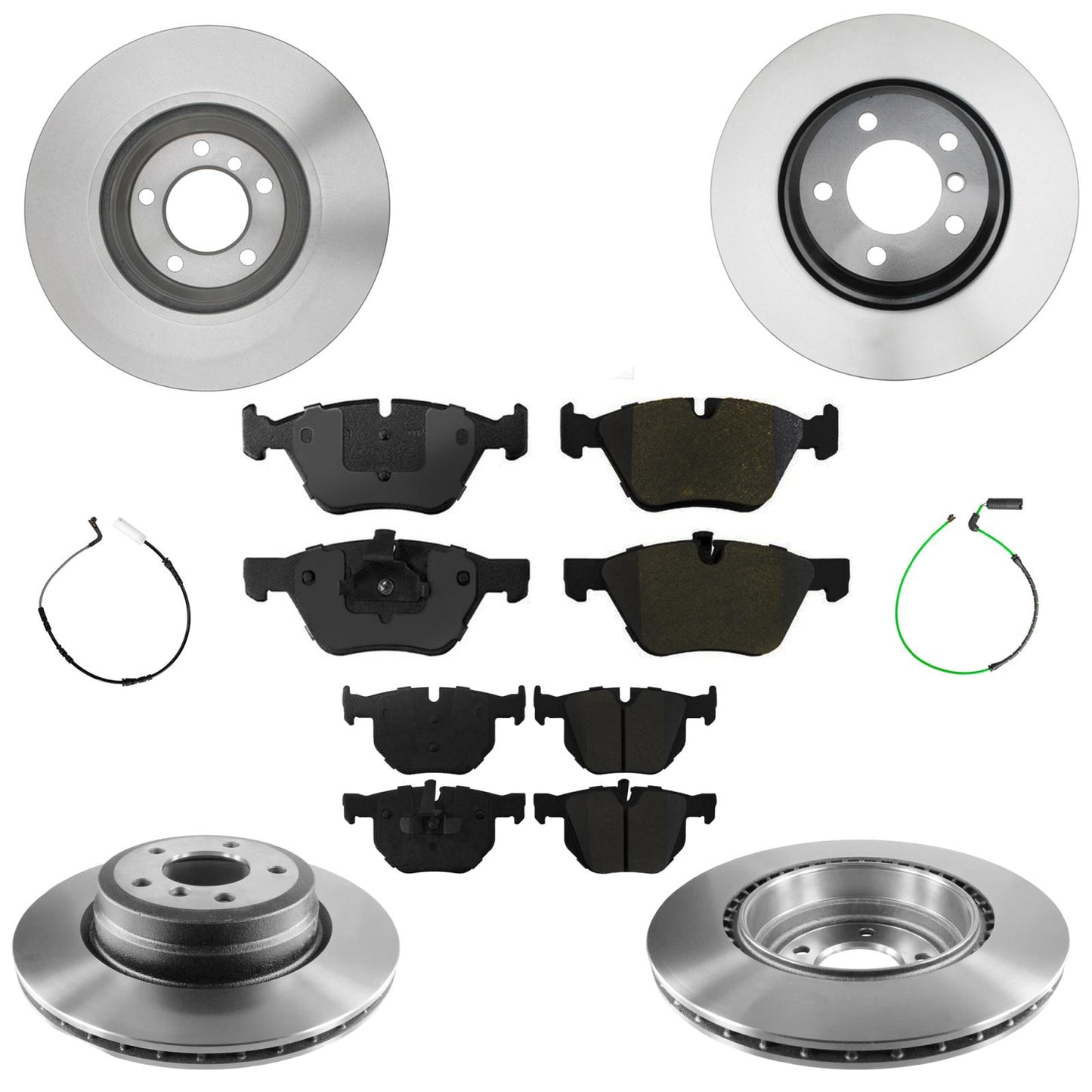 Front & Rear Carbon Coated Rotors & EPS Brake Pads For BMW 330i & 330xi 2006