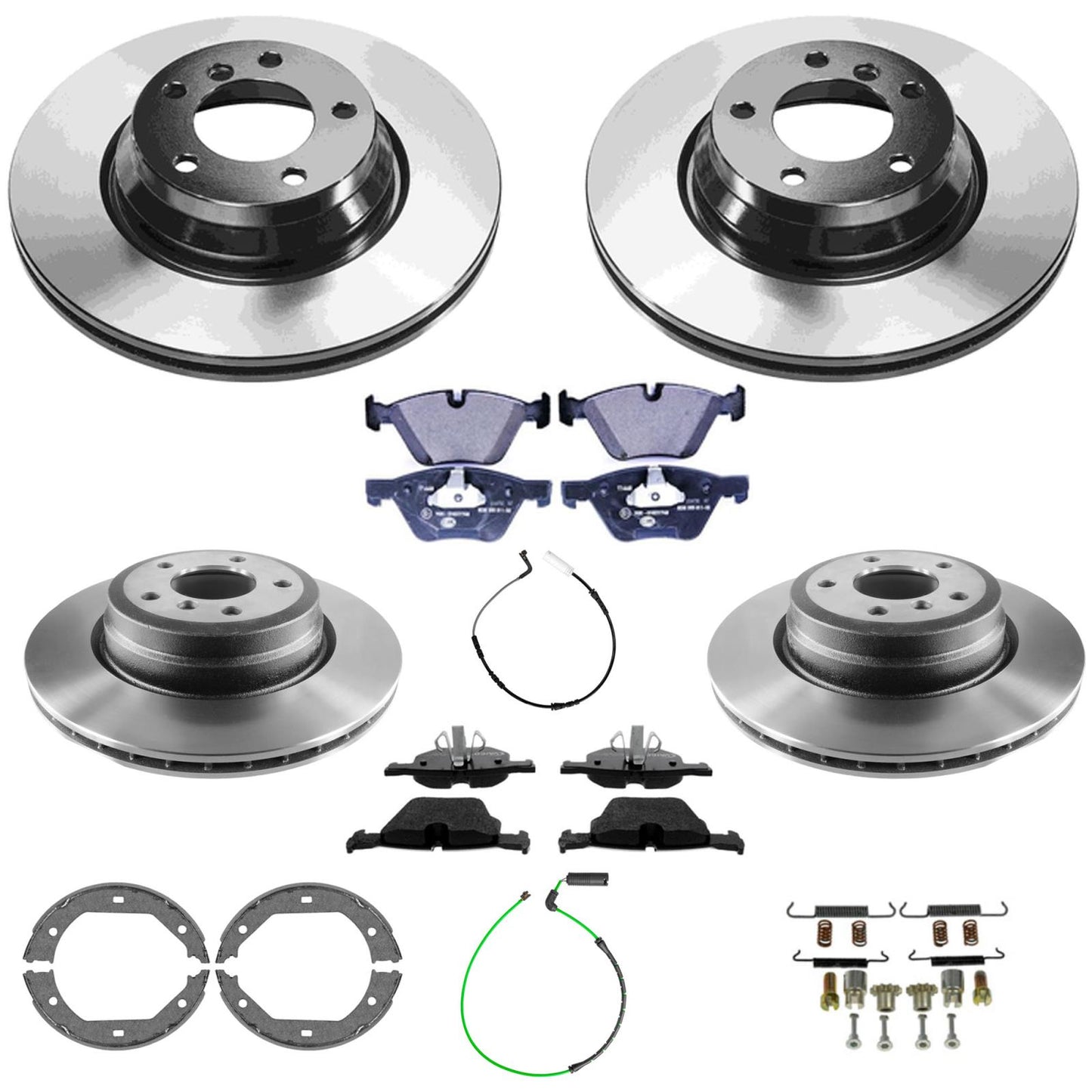 Front & Rear Carbon Coated Rotors EPS Brake Pads & Shoes For BMW 330i 2006