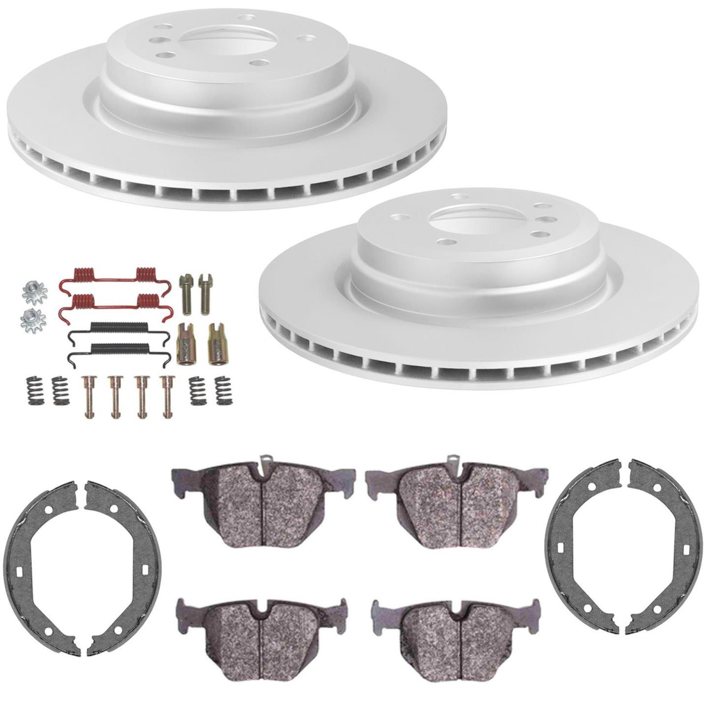 Rear GEO Coated Rotors & Euro Brake Pads Parking Shoes for BMW 335i 2007-2009
