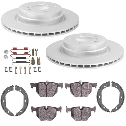 Rear GEO Coated Rotors & Euro Brake Pads Parking Shoes for BMW 335i 2007-2009